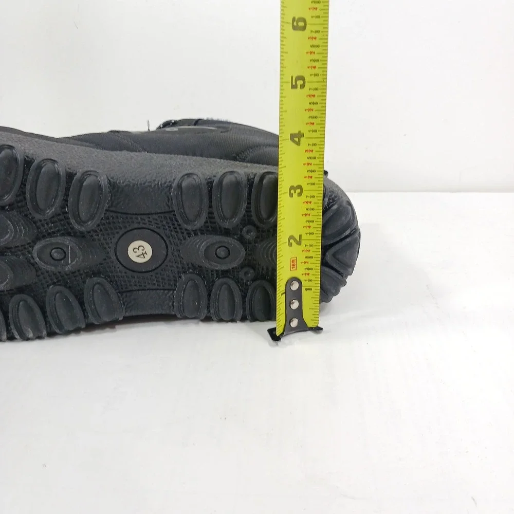 Sport Mens Black Faux Fur Lined Winter Snow Boots Quilted Bungee Strap Size 43